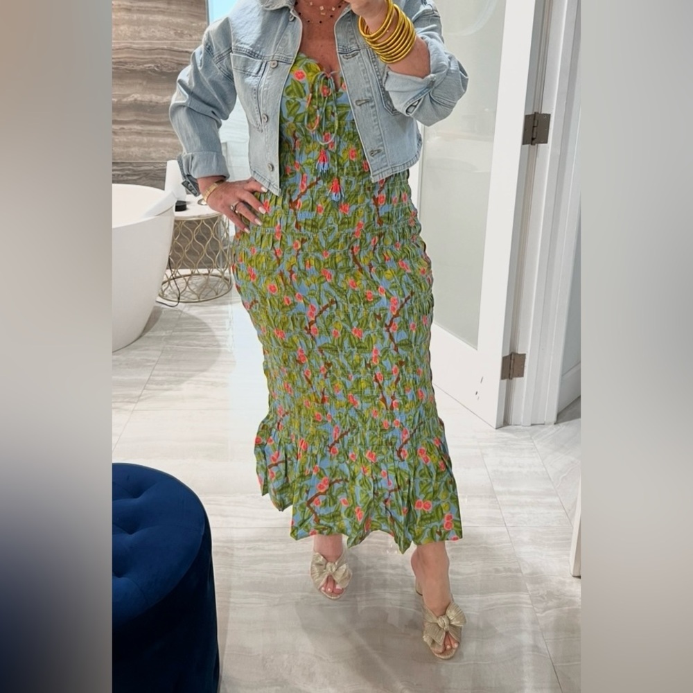 Anthropologie Green Floral Midi Dress - Picture 5 of 9